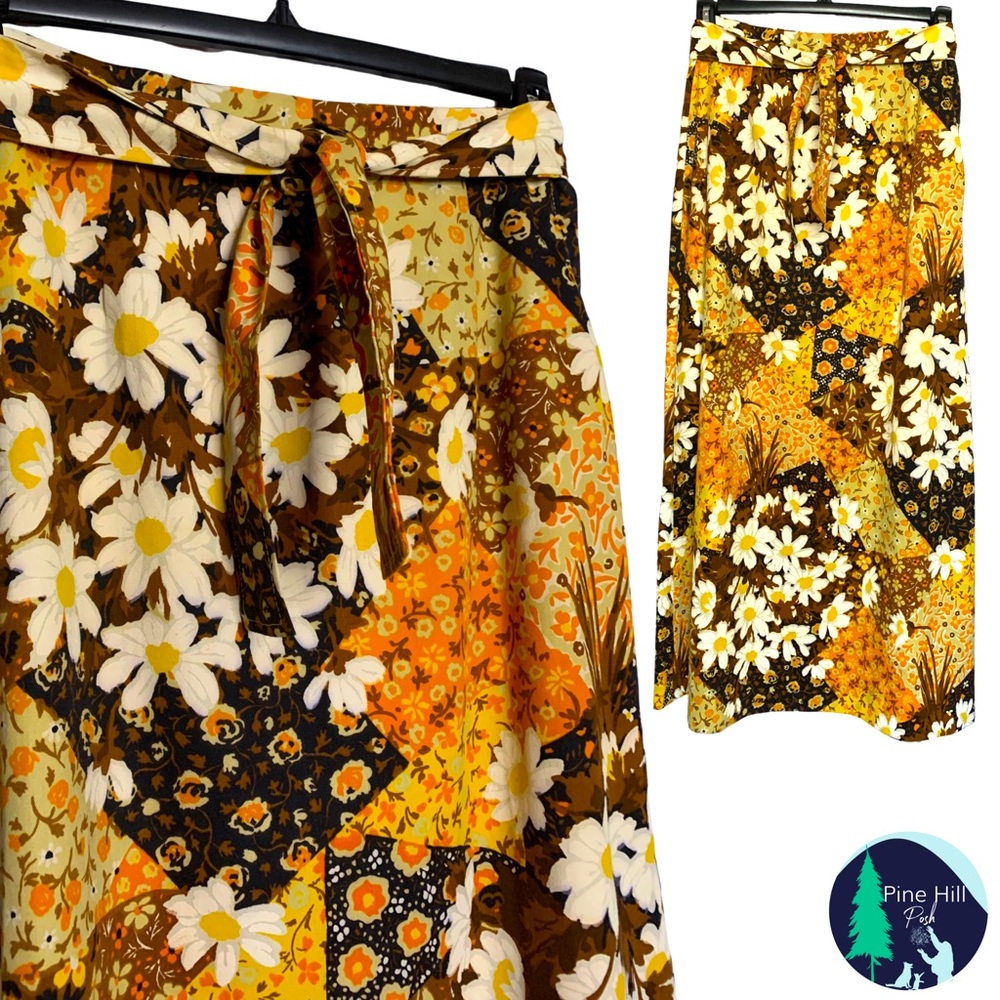 SOLD Vintage 60s Skirt Handmade Floral Maxi Womens Medium Hippy Flower Power - Picture 1 of 10